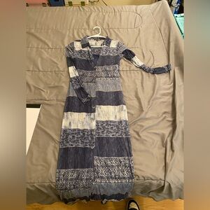 Fashion Nova Blue Patchwork Long Sleeve Dress